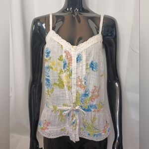 Abercrombie Fitch Dainty Floral Camisole Top Medium Button Eyelet Cottage